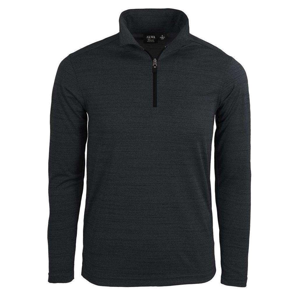 AKWA 2480-TSJ Men's Tiger Stripe Jersey L/S 1/4 Zip Polo - Black