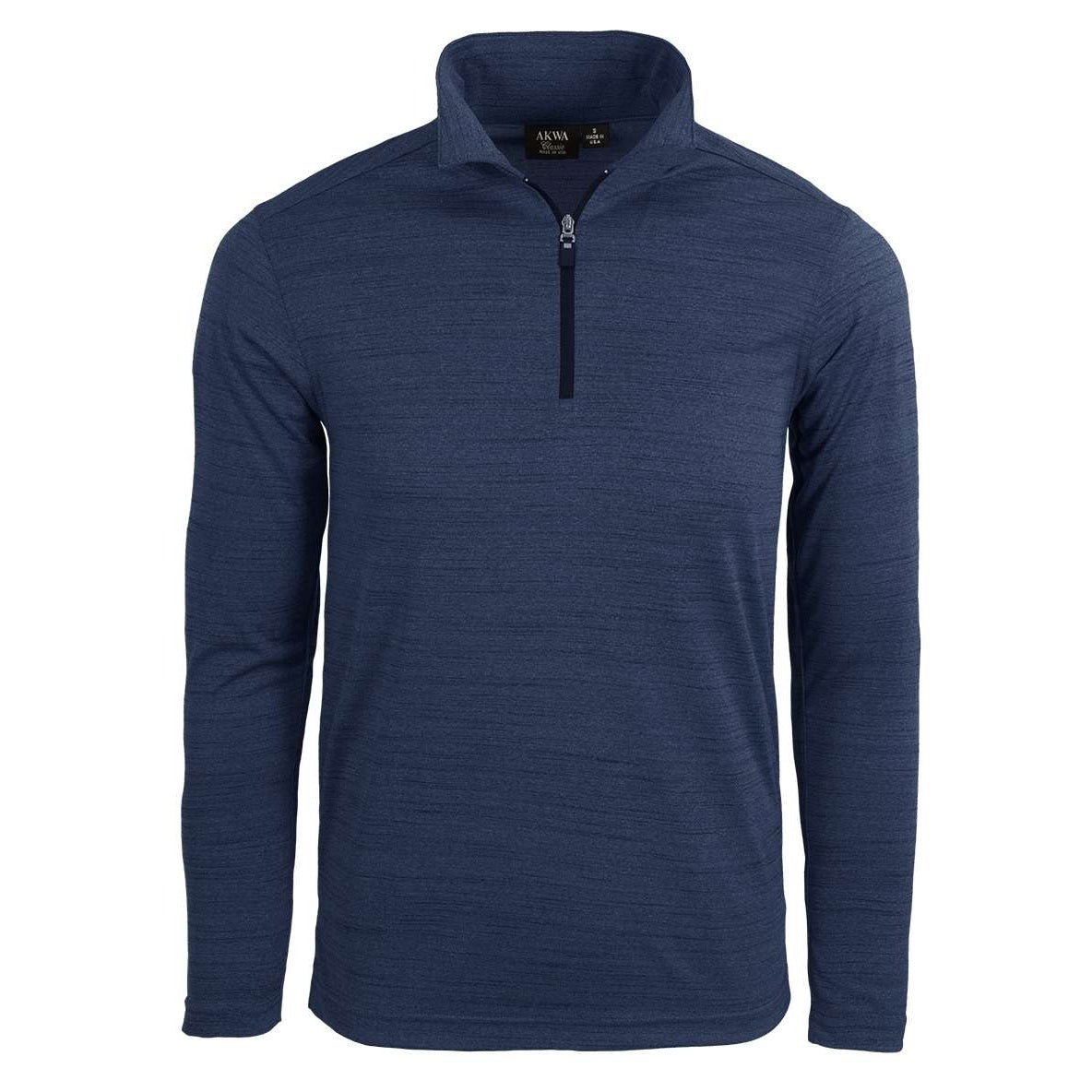 AKWA 2480-TSJ Men's Tiger Stripe Jersey L/S 1/4 Zip Polo - Navy