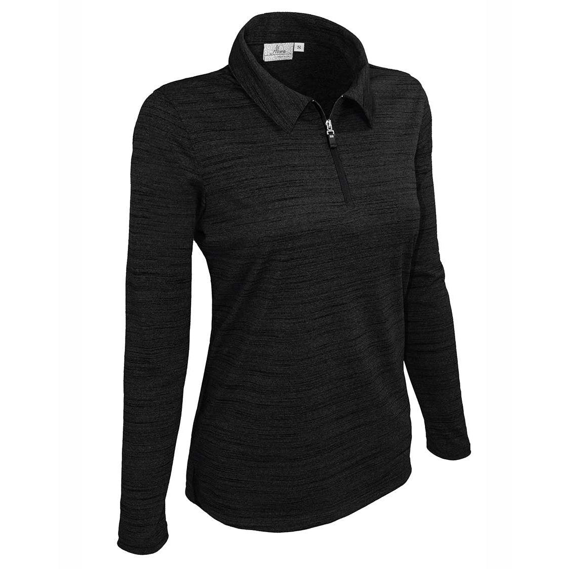AKWA 480-TSJ Ladies' Tiger Stripe Jersey L/S 1/4 Zip Polo - Black