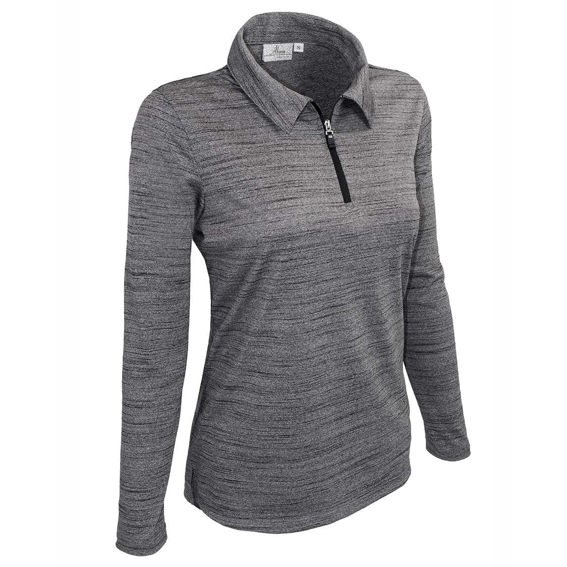 AKWA 480-TSJ Ladies' Tiger Stripe Jersey L/S 1/4 Zip Polo - Charcoal
