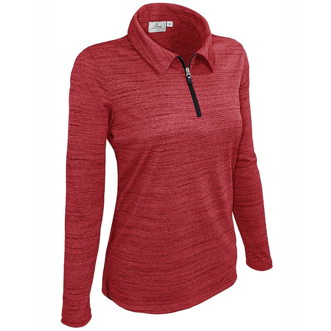 AKWA 480-TSJ Ladies' Tiger Stripe Jersey L/S 1/4 Zip Polo - Red